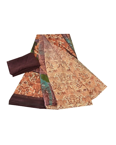 Sanskriti Vintage Beige Sarees Poly Georgette Printed Sari Craft Fabric, PRG-9931-Beige-Printed Floral Design-Poly-Georgette-2