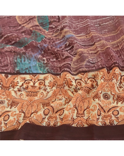 Sanskriti Vintage Beige Sarees Poly Georgette Printed Sari Craft Fabric, PRG-9931-Beige-Printed Floral Design-Poly-Georgette-7