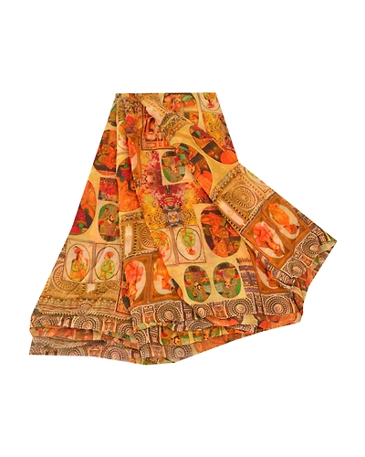 Sanskriti Vintage Yellow Sarees Blend Georgette Printed Sari Craft Fabric, PRG-9932-Yellow-Printed Floral Design-Blend Georgette Silk-2