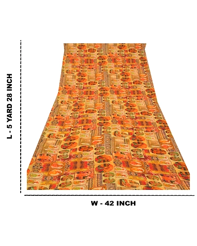 Sanskriti Vintage Yellow Sarees Blend Georgette Printed Sari Craft Fabric, PRG-9932-Yellow-Printed Floral Design-Blend Georgette Silk-3