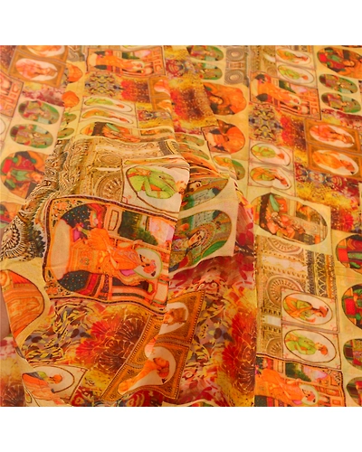 Sanskriti Vintage Yellow Sarees Blend Georgette Printed Sari Craft Fabric, PRG-9932-Yellow-Printed Floral Design-Blend Georgette Silk-4