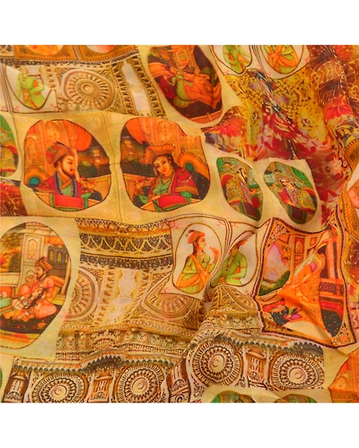 Sanskriti Vintage Yellow Sarees Blend Georgette Printed Sari Craft Fabric, PRG-9932-Yellow-Printed Floral Design-Blend Georgette Silk-6