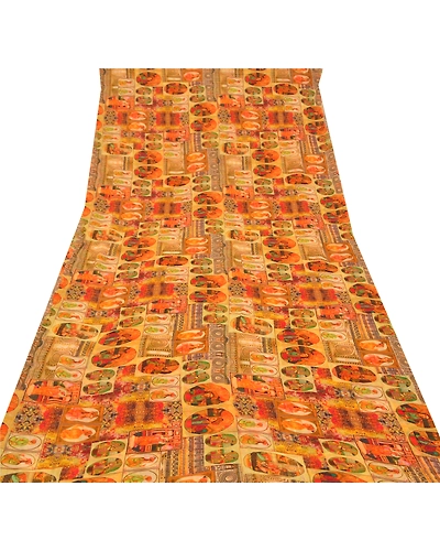 Sanskriti Vintage Yellow Sarees Blend Georgette Printed Sari Craft Fabric, PRG-9932-Yellow-Printed Floral Design-Blend Georgette Silk-8