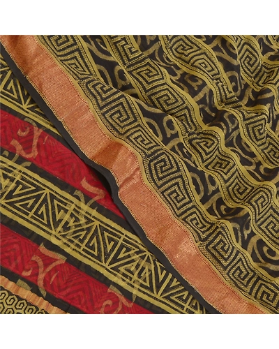 Sanskriti Vintage Olive Green Sarees Pure Georgette Printed Sari Craft Fabric, PRG-9934-Olive Green-Printed Floral Design-Pure Georgette Silk-1