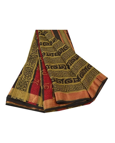 Sanskriti Vintage Olive Green Sarees Pure Georgette Printed Sari Craft Fabric, PRG-9934-Olive Green-Printed Floral Design-Pure Georgette Silk-2