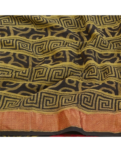 Sanskriti Vintage Olive Green Sarees Pure Georgette Printed Sari Craft Fabric, PRG-9934-Olive Green-Printed Floral Design-Pure Georgette Silk-7