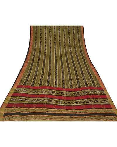 Sanskriti Vintage Olive Green Sarees Pure Georgette Printed Sari Craft Fabric, PRG-9934-Olive Green-Printed Floral Design-Pure Georgette Silk-9