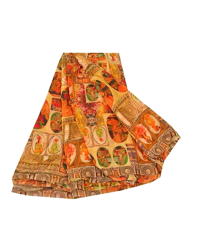 Sanskriti Vintage Yellow Sarees Blend Georgette Printed Sari Craft Fabric, PRG-9936-Yellow-Printed Floral Design-Blend Georgette Silk-2