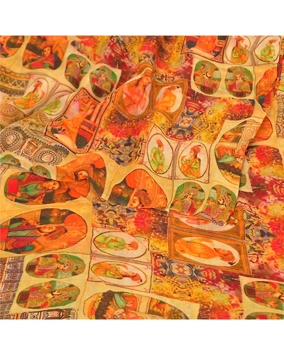 Sanskriti Vintage Yellow Sarees Blend Georgette Printed Sari Craft Fabric, PRG-9936-Yellow-Printed Floral Design-Blend Georgette Silk-6