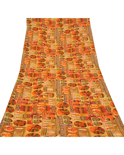 Sanskriti Vintage Yellow Sarees Blend Georgette Printed Sari Craft Fabric, PRG-9936-Yellow-Printed Floral Design-Blend Georgette Silk-8