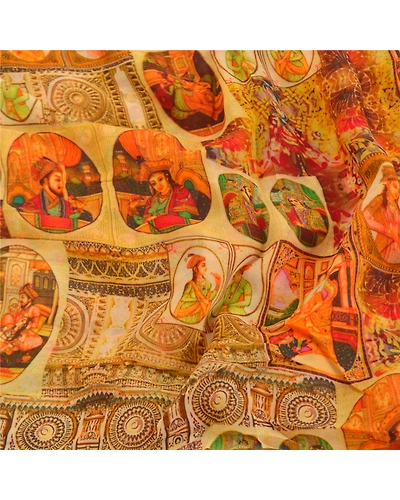 Sanskriti Vintage Yellow Sarees Blend Georgette Printed Sari Craft Fabric, PRG-9936-Yellow-Printed Floral Design-Blend Georgette Silk-9
