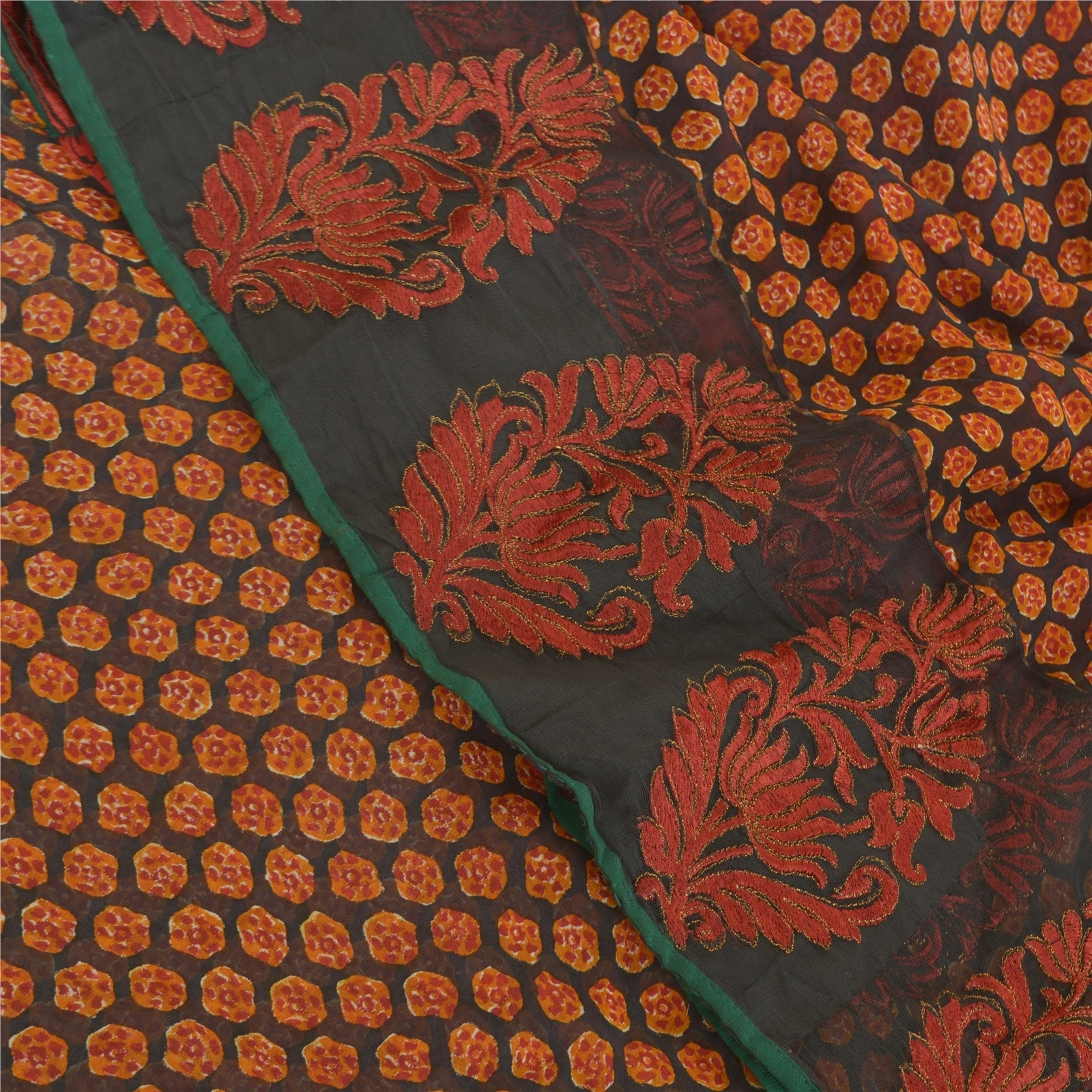 Sanskriti Vintage Orange Sarees 100% Pure Georgette Printed Sari Craft Fabric, PRG-9940-Orange-Printed Floral Design-Pure Georgette Silk-1