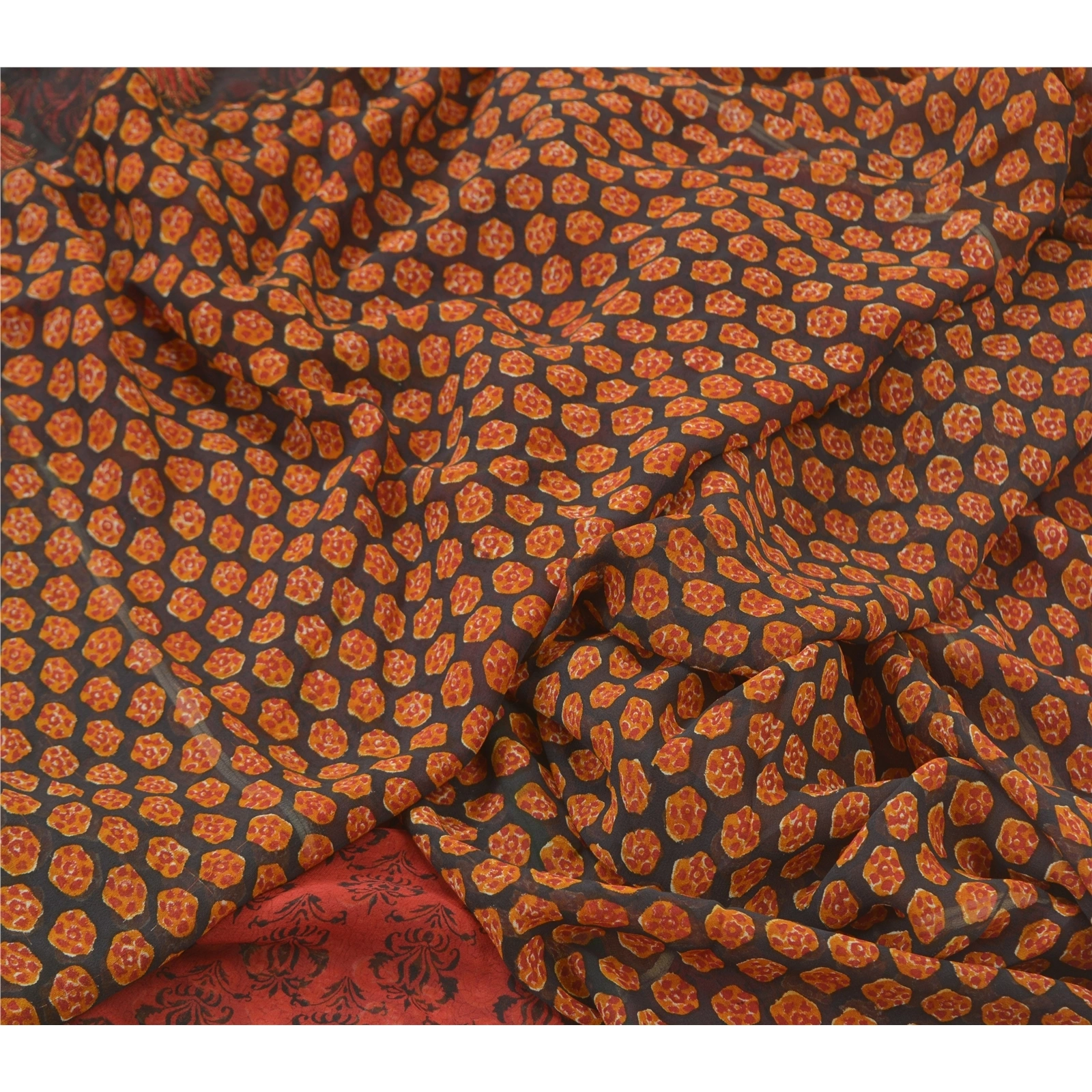 Sanskriti Vintage Orange Sarees 100% Pure Georgette Printed Sari Craft Fabric, PRG-9940-Orange-Printed Floral Design-Pure Georgette Silk-3