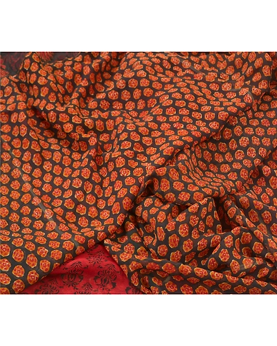 Sanskriti Vintage Orange Sarees 100% Pure Georgette Printed Sari Craft Fabric, PRG-9940-Orange-Printed Floral Design-Pure Georgette Silk-3