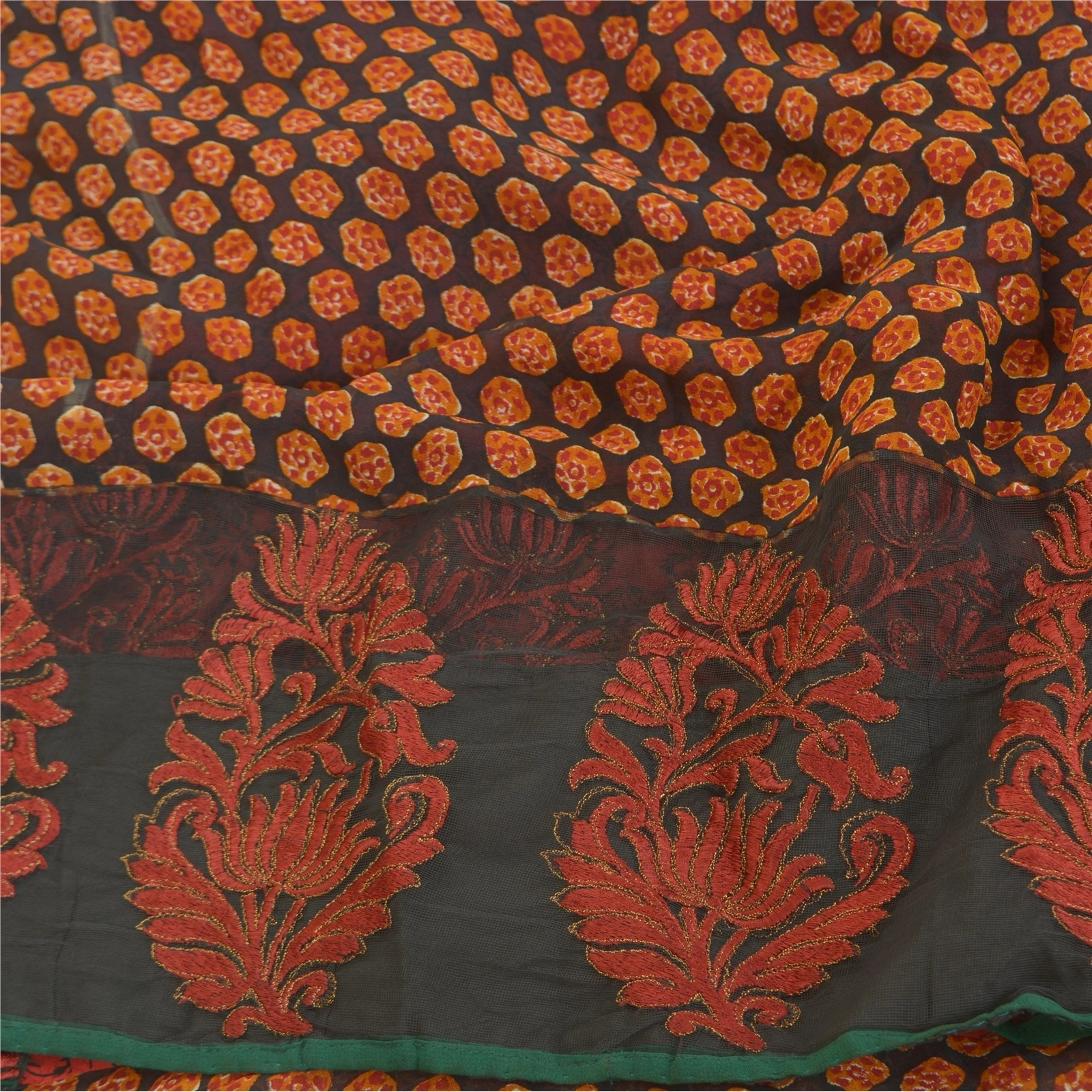 Sanskriti Vintage Orange Sarees 100% Pure Georgette Printed Sari Craft Fabric, PRG-9940-Orange-Printed Floral Design-Pure Georgette Silk-7