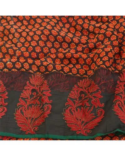 Sanskriti Vintage Orange Sarees 100% Pure Georgette Printed Sari Craft Fabric, PRG-9940-Orange-Printed Floral Design-Pure Georgette Silk-7