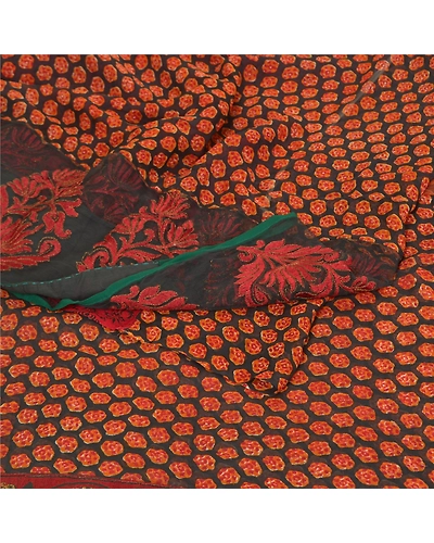 Sanskriti Vintage Orange Sarees 100% Pure Georgette Printed Sari Craft Fabric, PRG-9940-Orange-Printed Floral Design-Pure Georgette Silk-8