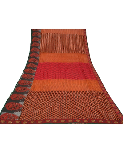 Sanskriti Vintage Orange Sarees 100% Pure Georgette Printed Sari Craft Fabric, PRG-9940-Orange-Printed Floral Design-Pure Georgette Silk-9