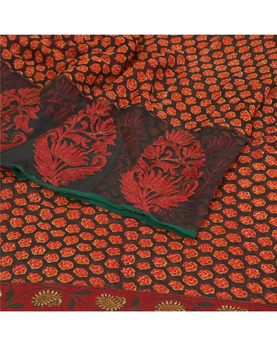 Sanskriti Vintage Orange Sarees 100% Pure Georgette Printed Sari Craft Fabric, PRG-9940-Orange-Printed Floral Design-Pure Georgette Silk-10