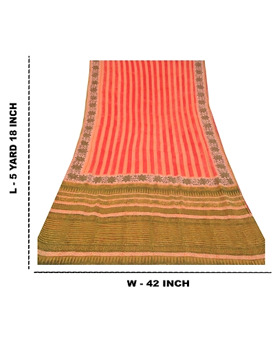 Sanskriti Vintage Red Sarees 100% Pure Georgette Printed Sari Craft Fabric, PRG-9945-Red-Printed Floral Design-Pure Georgette Silk-4