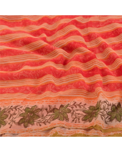 Sanskriti Vintage Red Sarees 100% Pure Georgette Printed Sari Craft Fabric, PRG-9945-Red-Printed Floral Design-Pure Georgette Silk-7