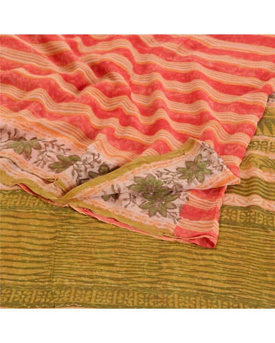 Sanskriti Vintage Red Sarees 100% Pure Georgette Printed Sari Craft Fabric, PRG-9945-Red-Printed Floral Design-Pure Georgette Silk-8