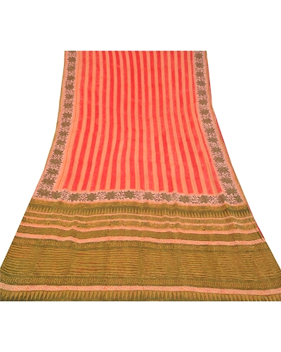 Sanskriti Vintage Red Sarees 100% Pure Georgette Printed Sari Craft Fabric, PRG-9945-Red-Printed Floral Design-Pure Georgette Silk-9