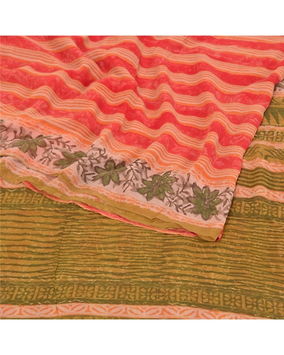 Sanskriti Vintage Red Sarees 100% Pure Georgette Printed Sari Craft Fabric, PRG-9945-Red-Printed Floral Design-Pure Georgette Silk-10