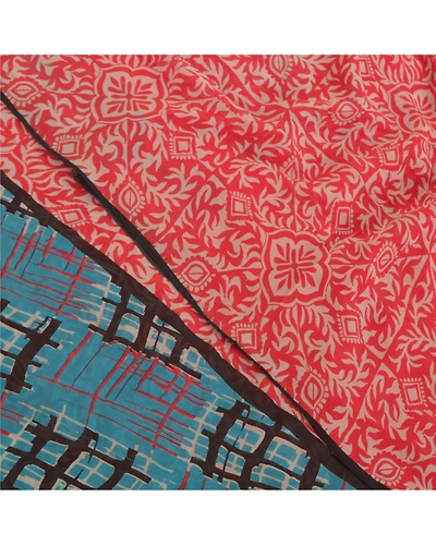 Sanskriti Vintage Red Sarees 100% Pure Georgette Printed 5Yd Sari Craft Fabric, PRG-9953-Red-Printed Abstract Design-Pure Georgette Silk-1