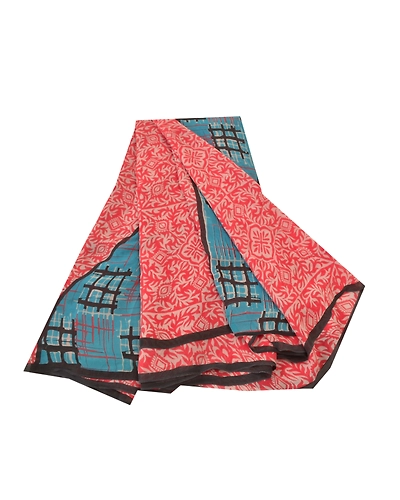 Sanskriti Vintage Red Sarees 100% Pure Georgette Printed 5Yd Sari Craft Fabric, PRG-9953-Red-Printed Abstract Design-Pure Georgette Silk-2