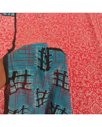 Sanskriti Vintage Red Sarees 100% Pure Georgette Printed 5Yd Sari Craft Fabric, PRG-9953-Red-Printed Abstract Design-Pure Georgette Silk-4