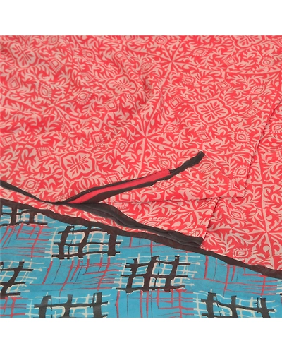 Sanskriti Vintage Red Sarees 100% Pure Georgette Printed 5Yd Sari Craft Fabric, PRG-9953-Red-Printed Abstract Design-Pure Georgette Silk-7