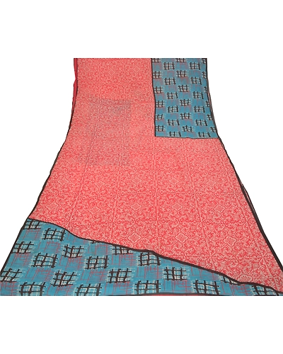 Sanskriti Vintage Red Sarees 100% Pure Georgette Printed 5Yd Sari Craft Fabric, PRG-9953-Red-Printed Abstract Design-Pure Georgette Silk-8