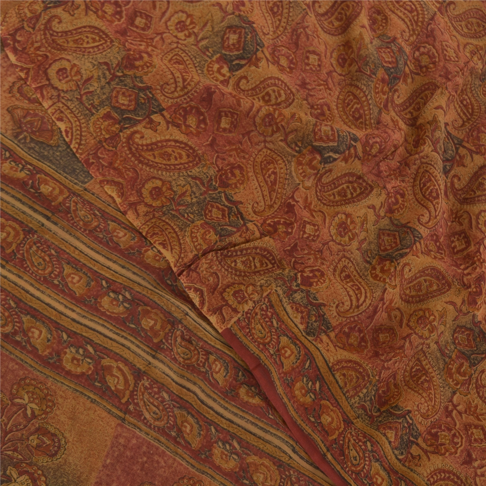 Sanskriti Vintage Brown Sarees 100% Pure Georgette Printed 5Yd Sari Craft Fabric, PRG-9954-Brown-Printed Floral Design-Pure Georgette Silk-1