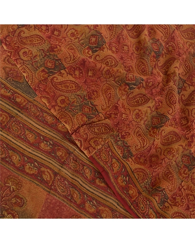 Sanskriti Vintage Brown Sarees 100% Pure Georgette Printed 5Yd Sari Craft Fabric, PRG-9954-Brown-Printed Floral Design-Pure Georgette Silk-1