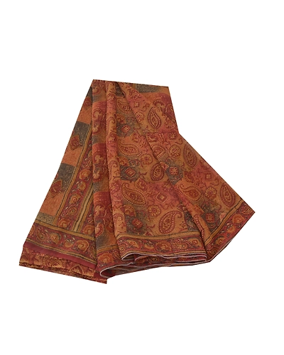 Sanskriti Vintage Brown Sarees 100% Pure Georgette Printed 5Yd Sari Craft Fabric, PRG-9954-Brown-Printed Floral Design-Pure Georgette Silk-2