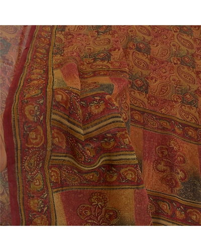 Sanskriti Vintage Brown Sarees 100% Pure Georgette Printed 5Yd Sari Craft Fabric, PRG-9954-Brown-Printed Floral Design-Pure Georgette Silk-4
