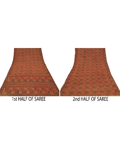 Sanskriti Vintage Brown Sarees 100% Pure Georgette Printed 5Yd Sari Craft Fabric, PRG-9954-Brown-Printed Floral Design-Pure Georgette Silk-5