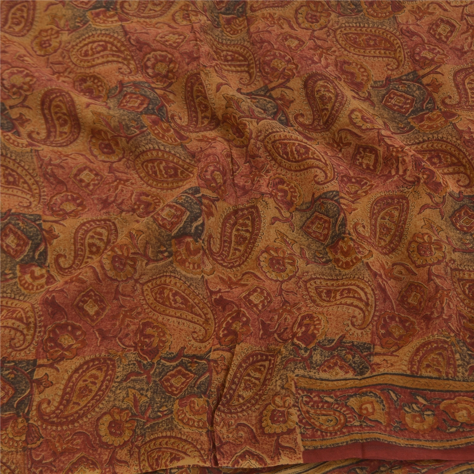 Sanskriti Vintage Brown Sarees 100% Pure Georgette Printed 5Yd Sari Craft Fabric, PRG-9954-Brown-Printed Floral Design-Pure Georgette Silk-6