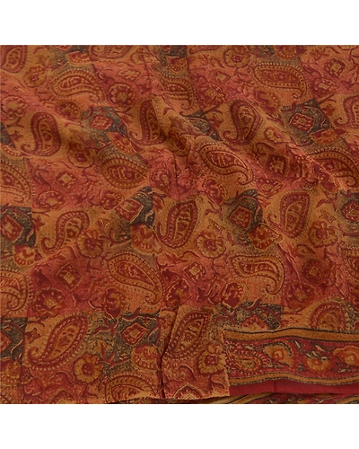 Sanskriti Vintage Brown Sarees 100% Pure Georgette Printed 5Yd Sari Craft Fabric, PRG-9954-Brown-Printed Floral Design-Pure Georgette Silk-6