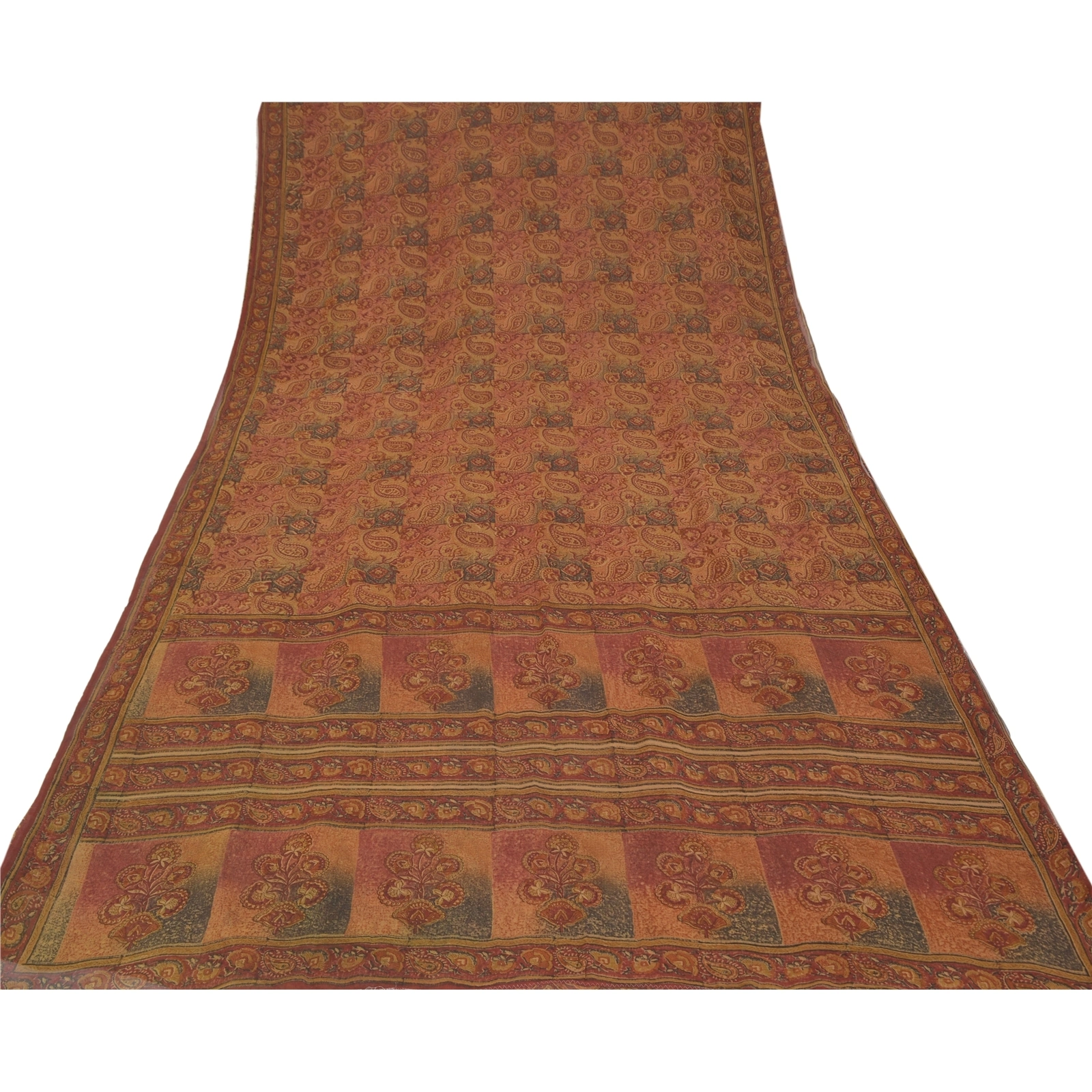 Sanskriti Vintage Brown Sarees 100% Pure Georgette Printed 5Yd Sari Craft Fabric, PRG-9954-Brown-Printed Floral Design-Pure Georgette Silk-8