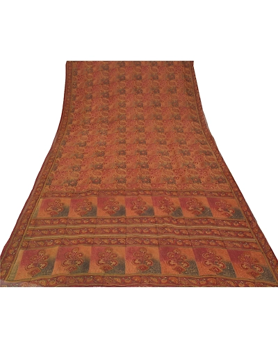Sanskriti Vintage Brown Sarees 100% Pure Georgette Printed 5Yd Sari Craft Fabric, PRG-9954-Brown-Printed Floral Design-Pure Georgette Silk-8