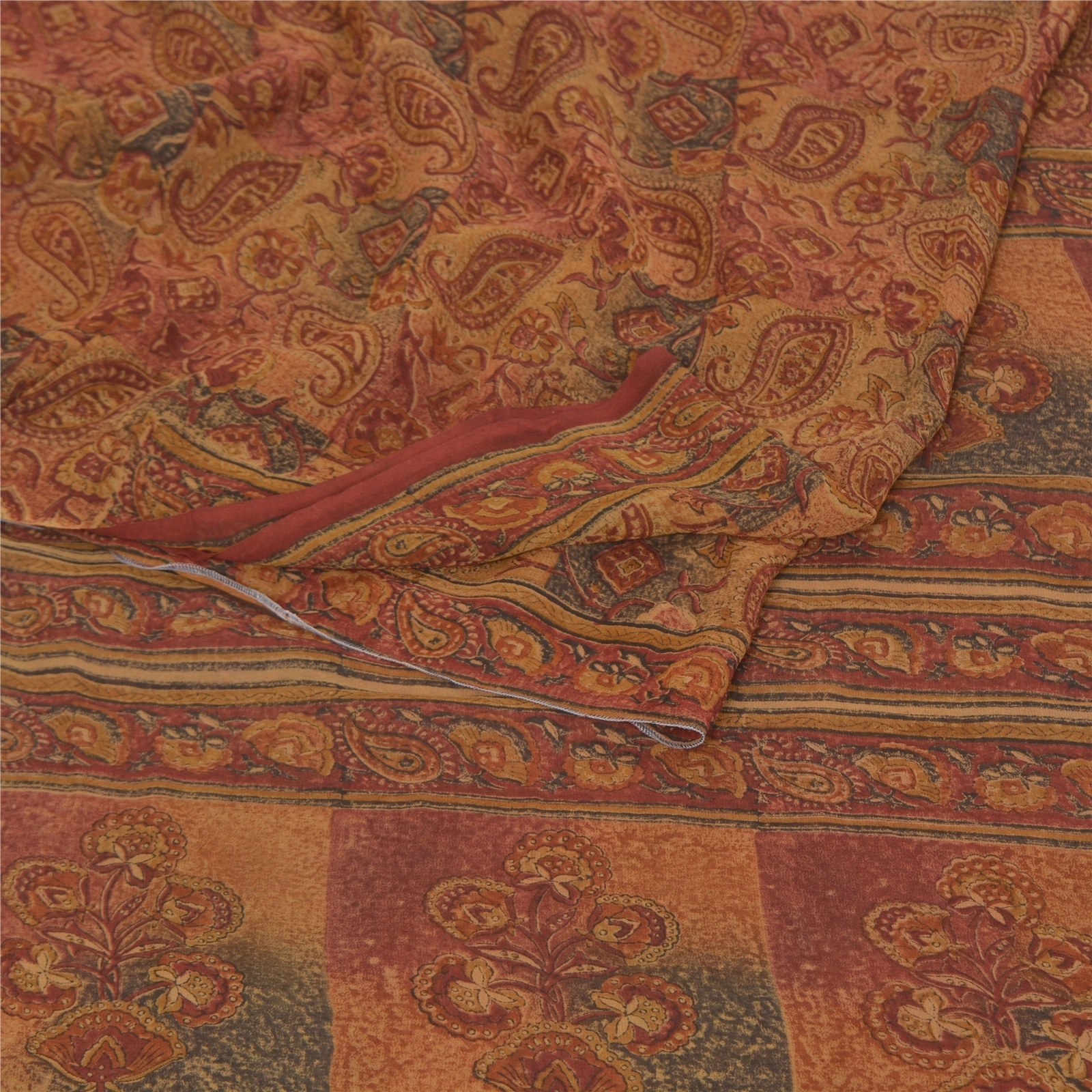 Sanskriti Vintage Brown Sarees 100% Pure Georgette Printed 5Yd Sari Craft Fabric, PRG-9954-Brown-Printed Floral Design-Pure Georgette Silk-9