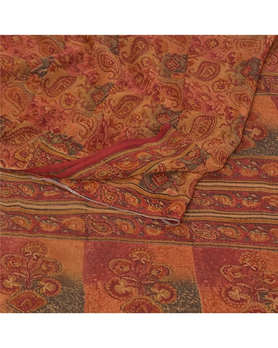 Sanskriti Vintage Brown Sarees 100% Pure Georgette Printed 5Yd Sari Craft Fabric, PRG-9954-Brown-Printed Floral Design-Pure Georgette Silk-9