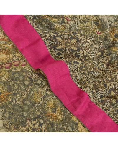 Sanskriti Vintage Green Sarees 100% Pure Georgette Printed Sari Craft Fabric, PRG-9960-Green-Printed Floral Design-Pure Georgette Silk-1