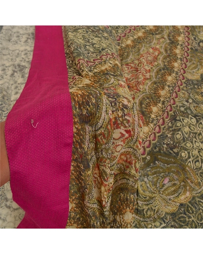 Sanskriti Vintage Green Sarees 100% Pure Georgette Printed Sari Craft Fabric, PRG-9960-Green-Printed Floral Design-Pure Georgette Silk-5