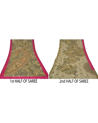 Sanskriti Vintage Green Sarees 100% Pure Georgette Printed Sari Craft Fabric, PRG-9960-Green-Printed Floral Design-Pure Georgette Silk-6