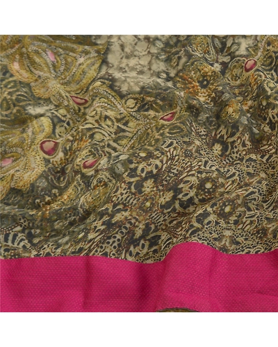 Sanskriti Vintage Green Sarees 100% Pure Georgette Printed Sari Craft Fabric, PRG-9960-Green-Printed Floral Design-Pure Georgette Silk-7
