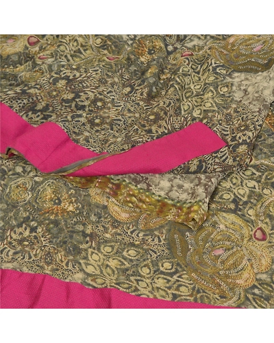 Sanskriti Vintage Green Sarees 100% Pure Georgette Printed Sari Craft Fabric, PRG-9960-Green-Printed Floral Design-Pure Georgette Silk-8