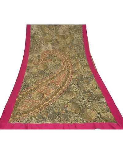 Sanskriti Vintage Green Sarees 100% Pure Georgette Printed Sari Craft Fabric, PRG-9960-Green-Printed Floral Design-Pure Georgette Silk-9